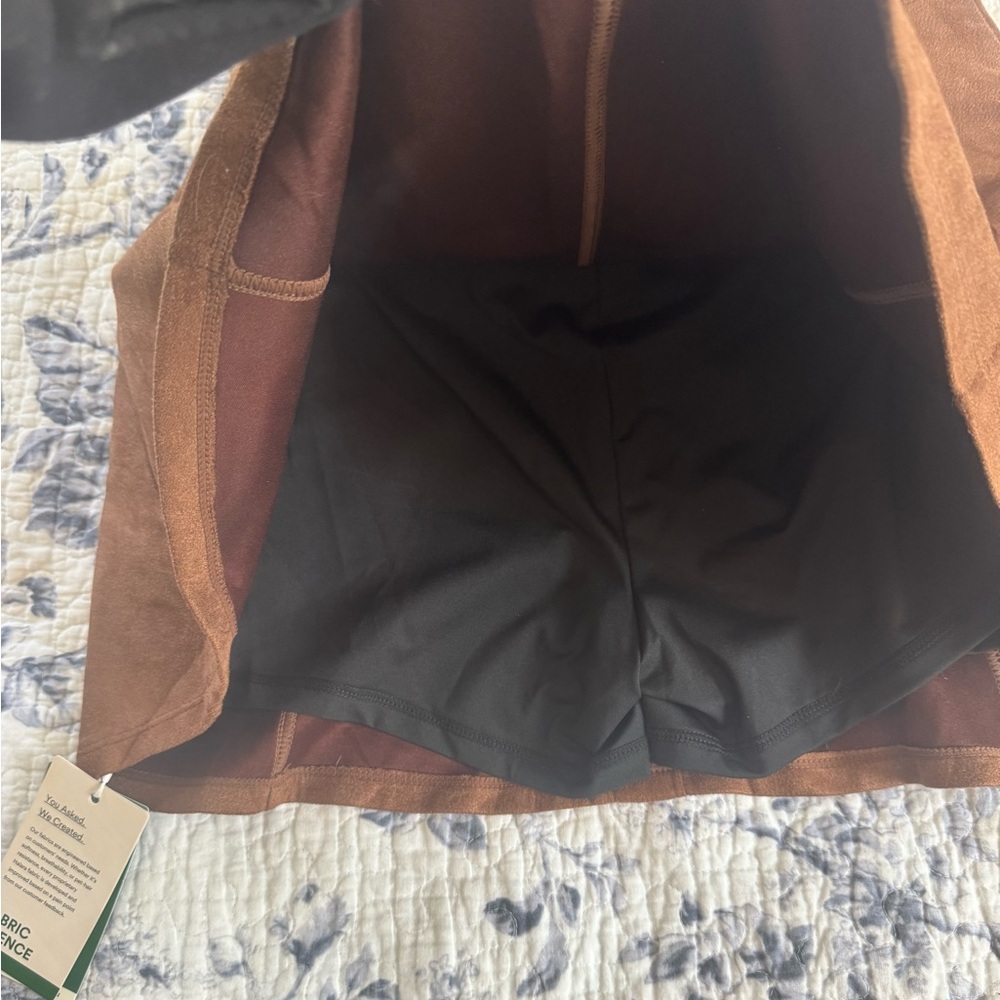NWT Halara High Waisted 2-in-1 A Line Faux Suede Mini Skirt Skort Brown - Picture 6 of 9